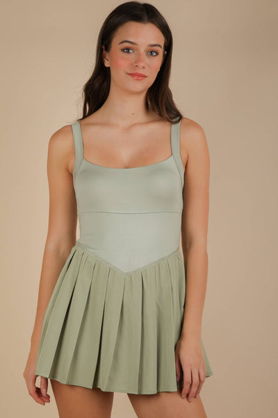 Pleated Skirt Activewear Dress W/ Under Shorts: SKY