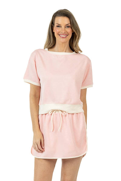 Light Pink and White Two Toned Two Piece Skirt Set: Light Pink