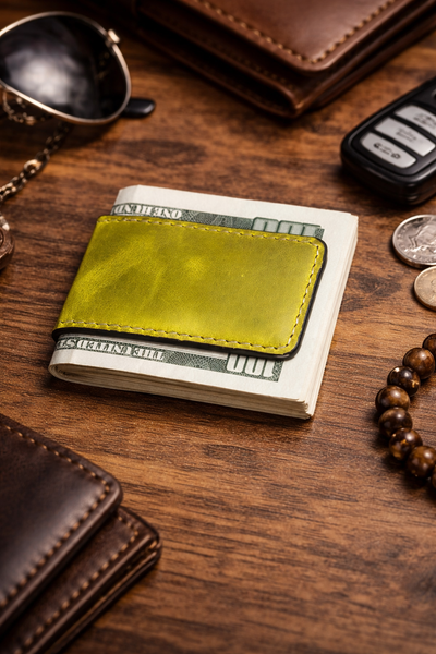 Genuine Full-Grain Leather Money Clip wallet: Light Brown