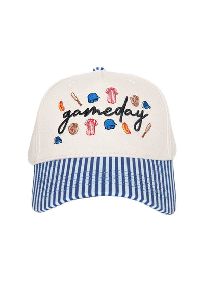 Gameday Baseball Doodles Classic Trucker Hats Grad Gifts: Light Blue and Navy Stripe
