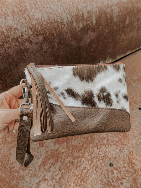 Embossed Leather Cowhide Wristlet  4 colors: Turquoise
