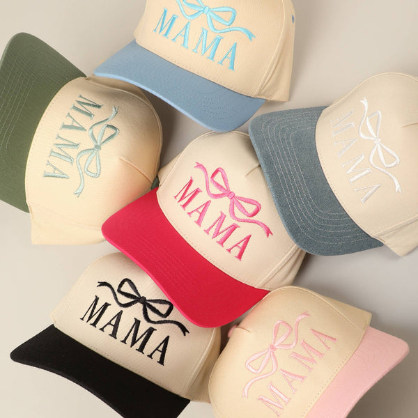 MAMA Ribbon Embroidered Two-Tone Trucker Hat: Black