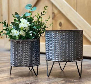 Rusty Metal Planters On Stand (Set of 2)