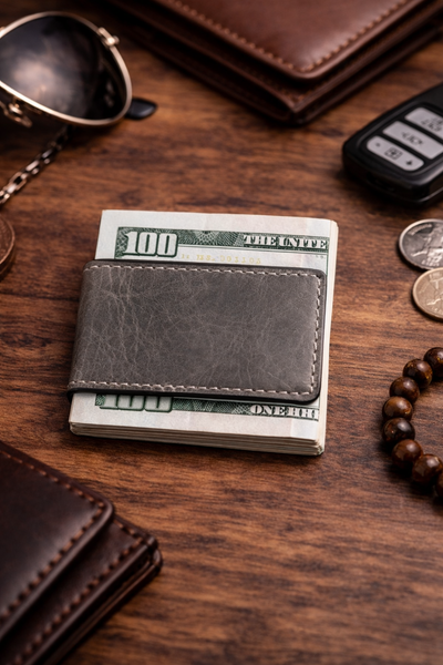 Genuine Full-Grain Leather Money Clip wallet: Light Brown