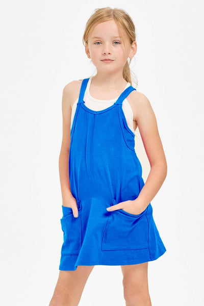Relaxed Tank Dress with Built-In Romper Lining: Blue Aqua