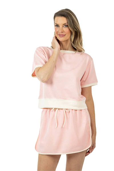 Light Pink and White Two Toned Two Piece Skirt Set: Light Pink