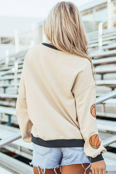 White Sequin Basketball Graphic Colorblock Edge Sweatshirt: