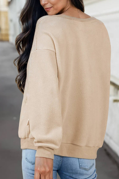 Reversible Oversized Mock Neck Sweatshirt | apricot