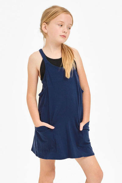 Relaxed Tank Dress with Built-In Romper Lining: Blue Aqua