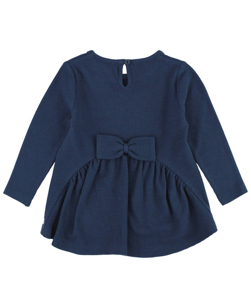 Girls Dark Navy Waffle Knit Long Sleeve Bow Back Top: Blue