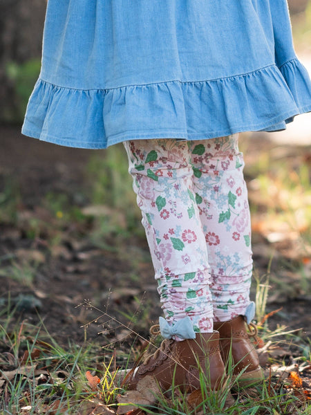 Girls Light Wash Denim Stretch Denim High Low Ruffle Tunic