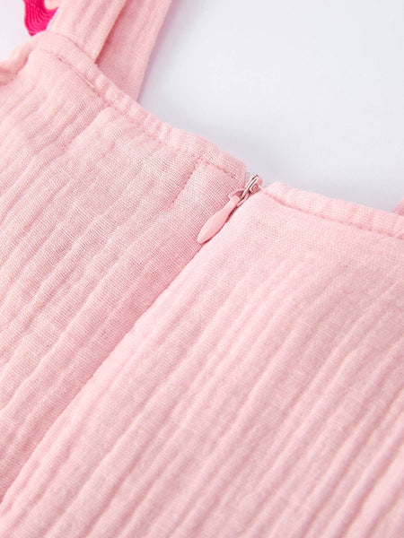 Summer Pink Girls Ruffle Trim Dress: