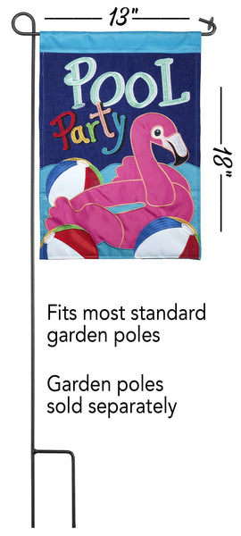 POOL PARTY BURLAP APPLIQUE GARDEN FLAG