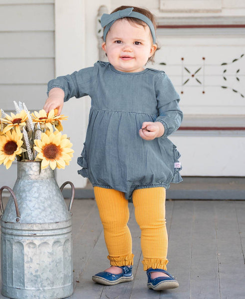 Girls Honey Mustard Rib Knit Footless Ruffled Tights: