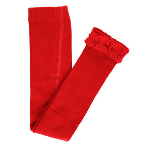 Girls Red Footless Ruffle Tights: Red