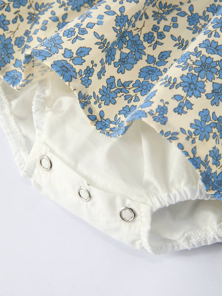 Blue Floral Baby Romper With Hat