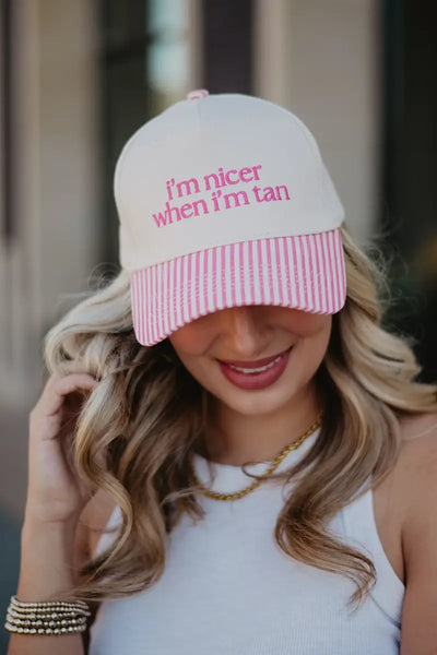 I'm Nicer When I'm Tan Two-Toned Vintage Hats Grad Gift Idea: Pink and Light Pink Stripe