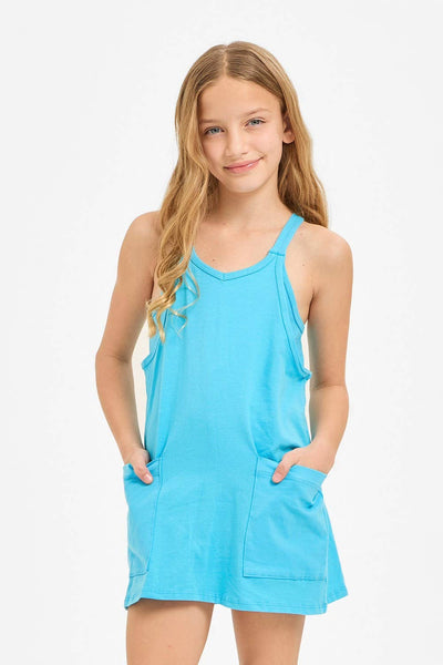 Relaxed Tank Dress with Built-In Romper Lining: Blue Aqua