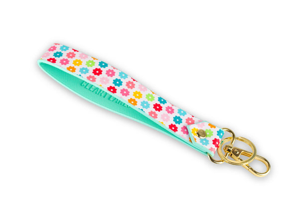 Keychain Wristlet Strap Blush Rainbow Flowers