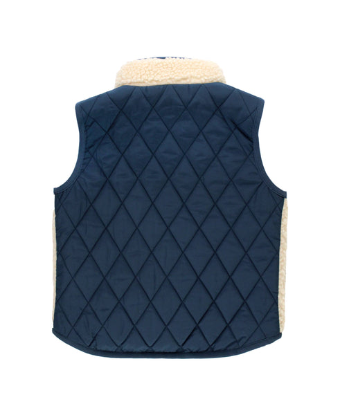 Boys Dark Navy Quilted Sherpa Vest: Blue