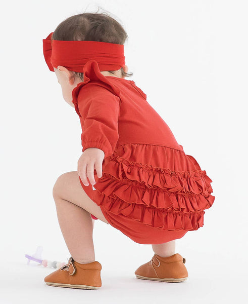 Baby Girls Red Knit Long Sleeve Flutter Bubble Romper: Red