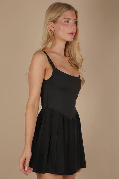 Pleated Skirt Activewear Dress W/ Under Shorts: HOT PINK