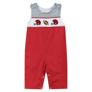 Red and Gray Football Smocked Overalls: