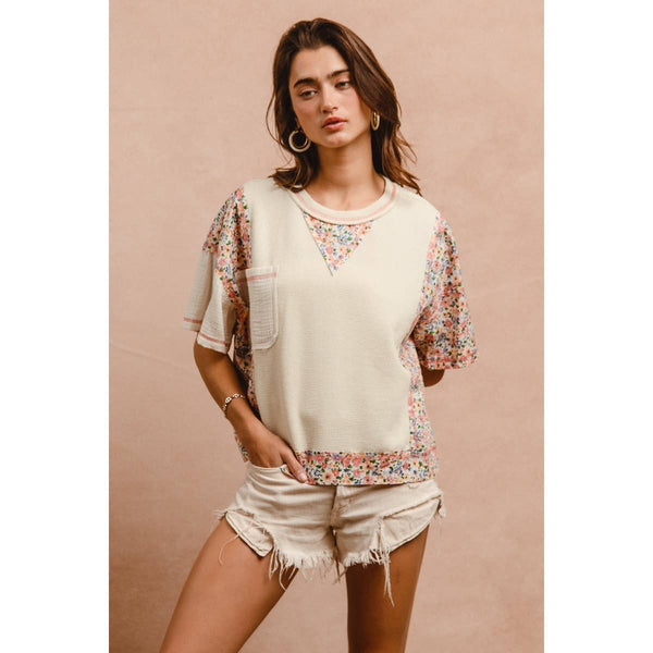 THERMAL AND GAUZE WITH FLORAL MIX AND MATCH TOP: IVORY