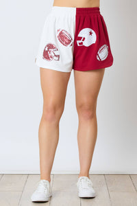 Game Day Color Block Shorts: WHITE/CRIMSON