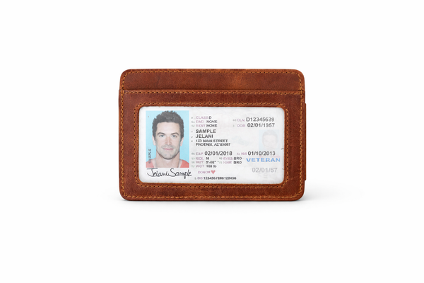 Leather Card Holder with Money Clip Minimalist Pocket wallet: Dark Brown