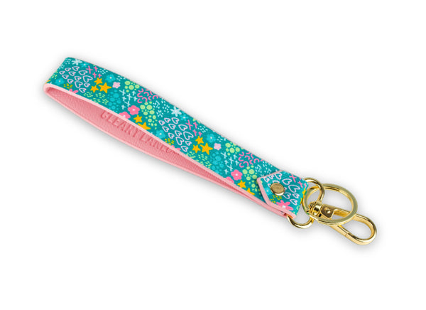 Keychain Wristlet Strap Blush Rainbow Flowers