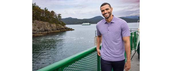 Cutter & Buck Forge Eco Heather Stripe Recycled Mens Polo: College Purple Heather