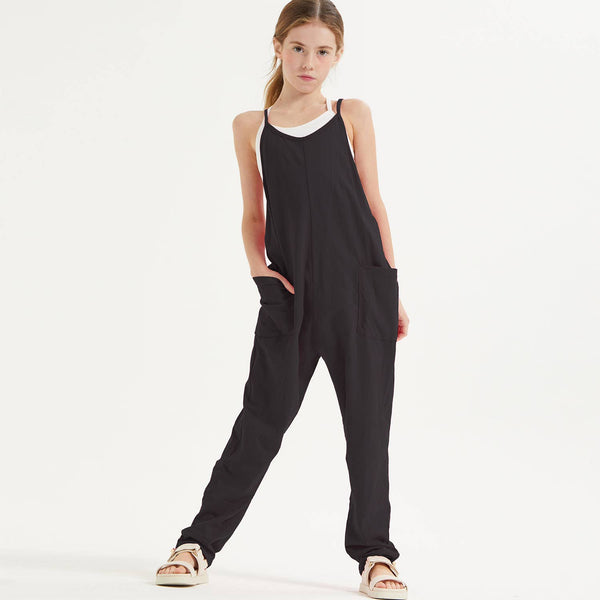 Drop Crotch Sleeveless Jumpsuit: Black