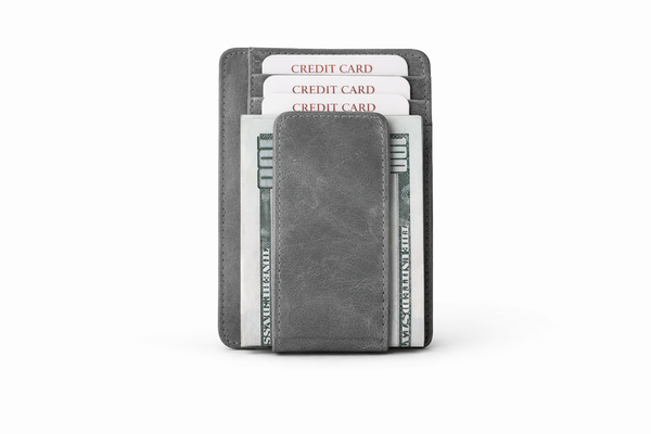 Leather Card Holder with Money Clip Minimalist Pocket wallet: Dark Brown