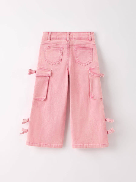 Pink Wide-Leg Denim Pants With Pockets: