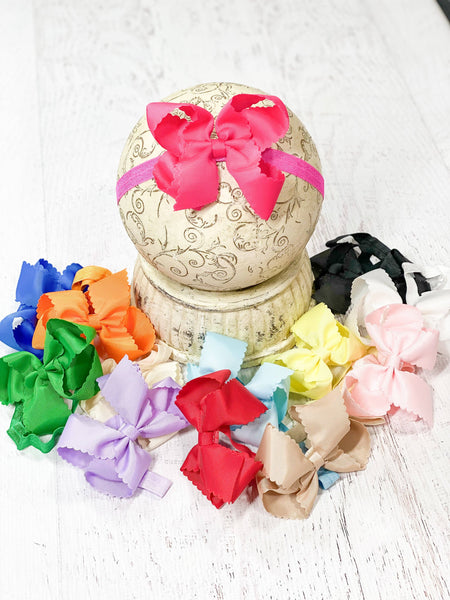 Classic Scalloped Bow - Headband - 4.5": Hot Pink
