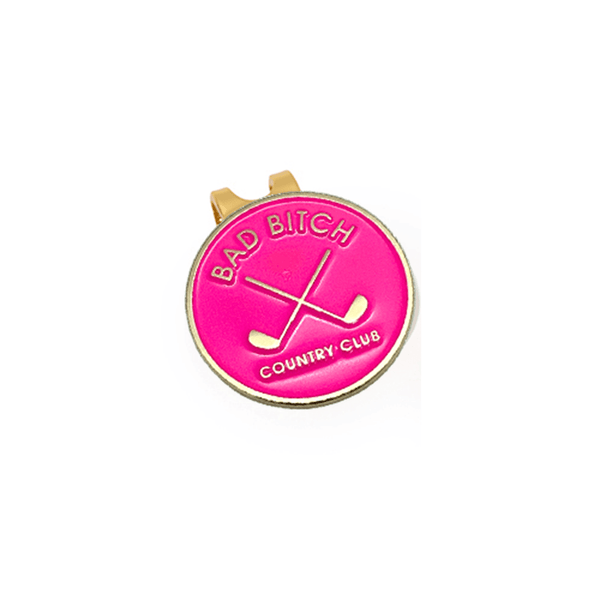 Bad Bitch Country Club Women's Golf Ball Marker with Hat Clip: Pink and Gold