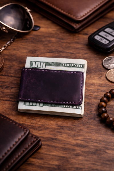Genuine Full-Grain Leather Money Clip wallet: Light Brown