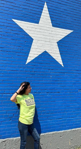 Neon Lemon Checkered Mama Tee