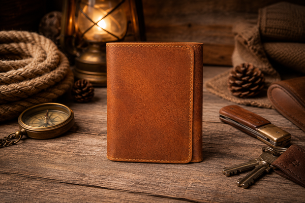 Leather Wallet for Men Handcrafted Distressed Trifold Wallet: Brown