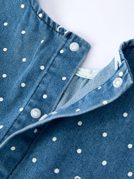 Spring Bow Dot Denim Ruffle Top and Pants Set