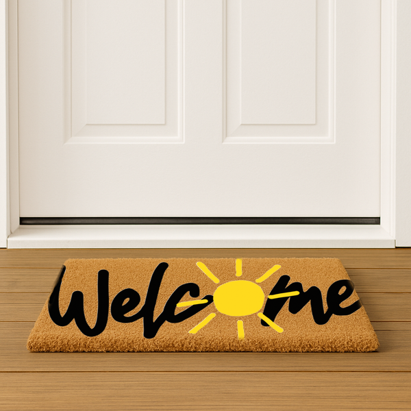 Sunny Welcome Coir Doormat, size 18x30, Spring welcome mat