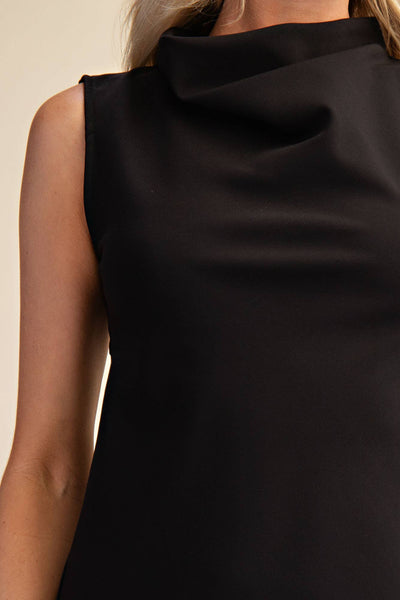 Cowl Neck Draped Sleeveless Mini Dress: Ivory