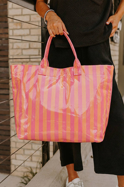 Glossy Striped Large Tote Bag: Rose / One Size