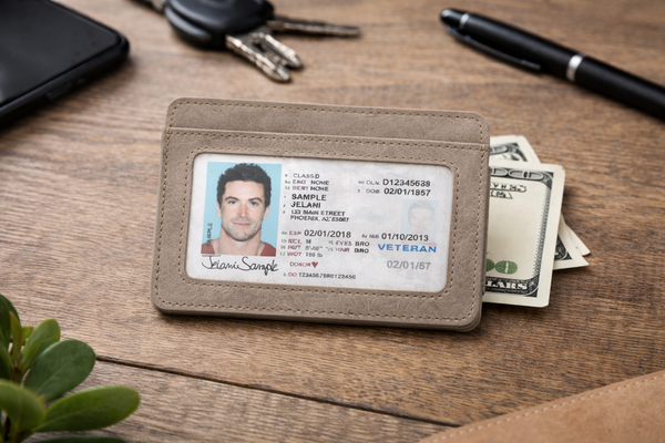 Leather Card Holder with Money Clip Minimalist Pocket wallet: Taupe