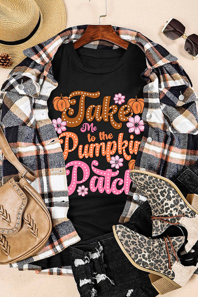 LDC Take Me To The Pumpkin Patch Flower Print T Shirt: Black