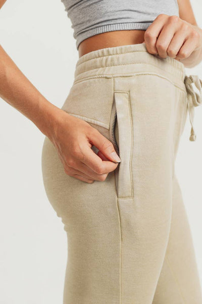 Skinny Fleece Joggers with Zippered Pockets: NATURAL