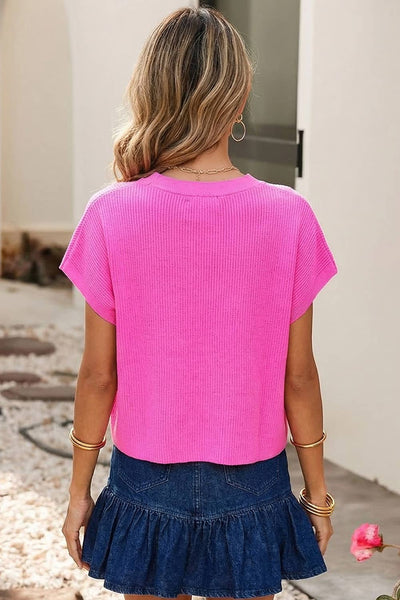 LDC Solid Color Lightweight Ribbed Knit Mock Neck Sweater: Bright Pink