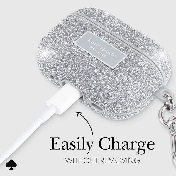 Kate spade new york AirPods Pro 1 & 2 Crystal Pavé Silver: Crystal Pave Silver