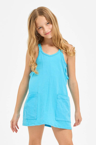 Relaxed Tank Dress with Built-In Romper Lining: Blue Aqua
